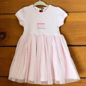 Victoria Kids Pink Tulle Dress with Cake Embroidered Design
